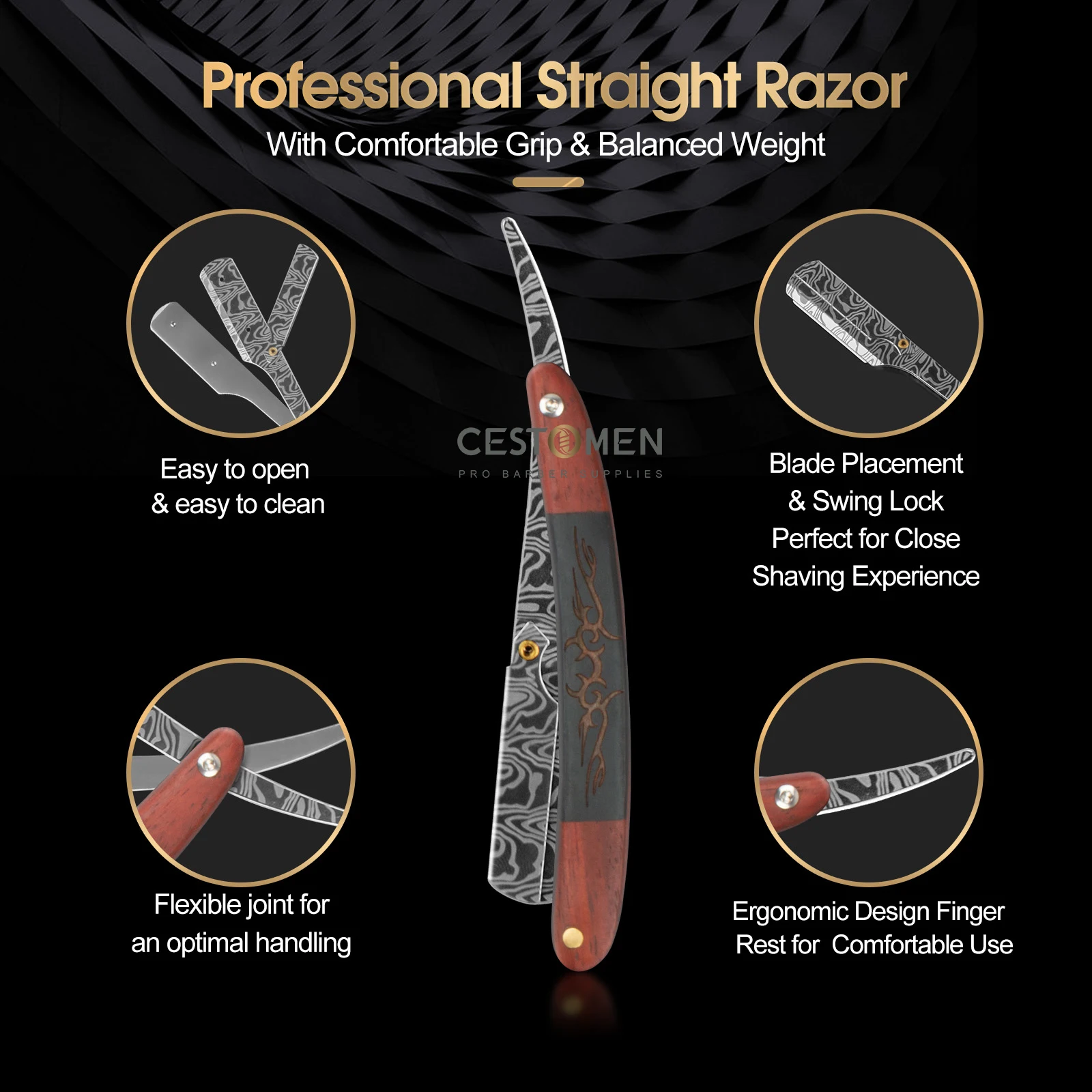 Maquinilla de afeitar Manual para Barbero, soporte de cuchillo plegable profesional de acero inoxidable para afeitado de barba, mango de madera, cuchillas de seguridad, 3 tipos