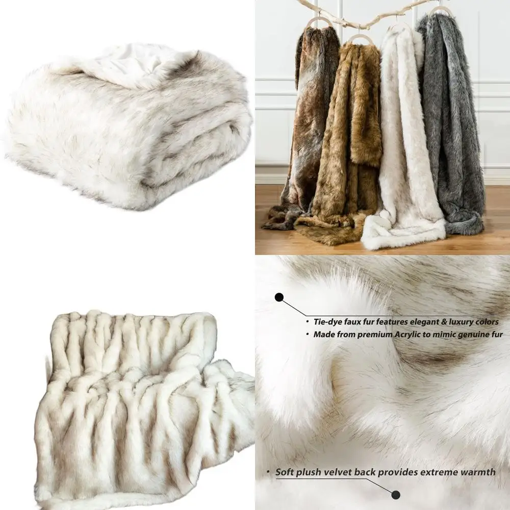 

Elegant Black-Tipped White Plush Faux Fur Blanket, 51x67, Thick & Warm for Couch or Bed