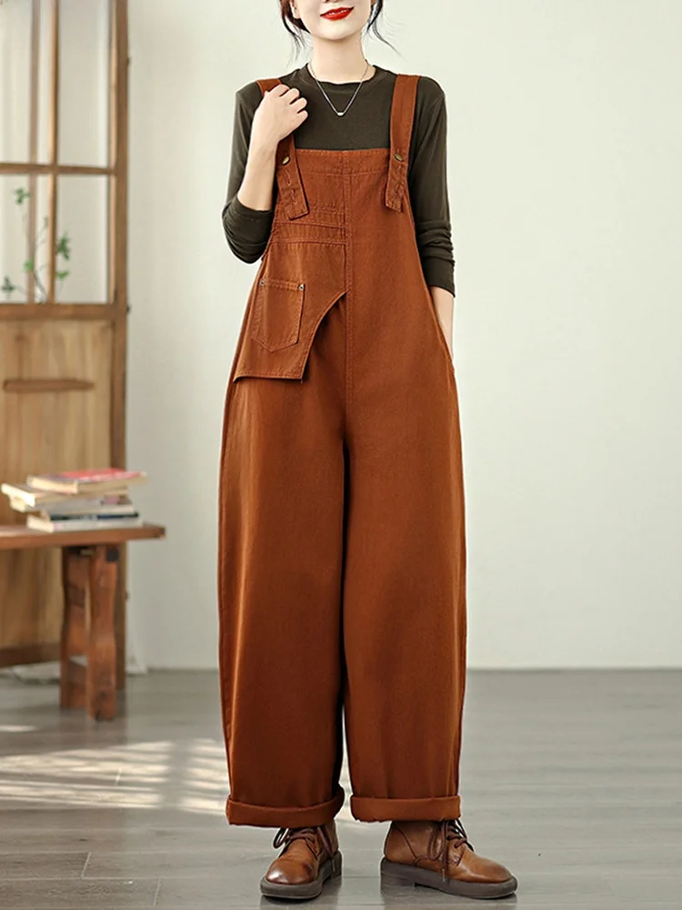 

Модные джинсовые комбинезоны, женские осенне-зимние свободные широкие брюки для похудения, цельные брюки с высокой талией и пуговицами из смеси хлопка