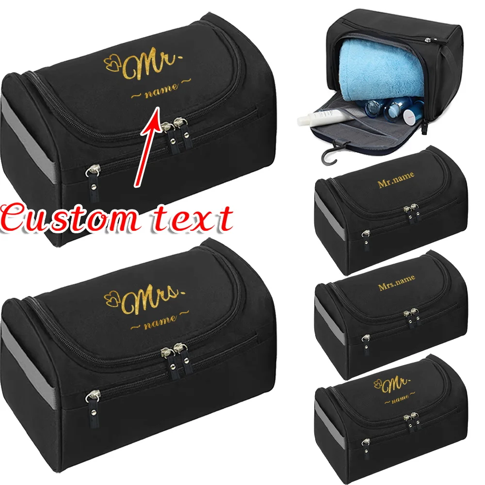 

Personalized Customization Name Portable Travel Black Wash Bag Set Durable Double Zipper Wash Bag Large Capacity Storage Box