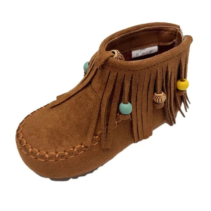 

Кожаные ботильоны принцессы в стиле ретро для девочек, осень 202, удобные детские ботинки с кисточками на теплой подкладке и мягкой подошве для детей от 3 до 7 лет