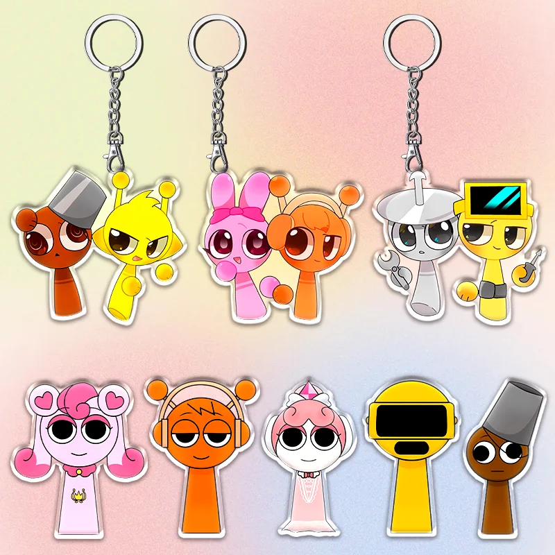 12cm Incrediblebox Sprunki Acrylic Keychain Acrylic Garrett Brude Venelia Book Charter Key Accessories Pendant Children Day Gift