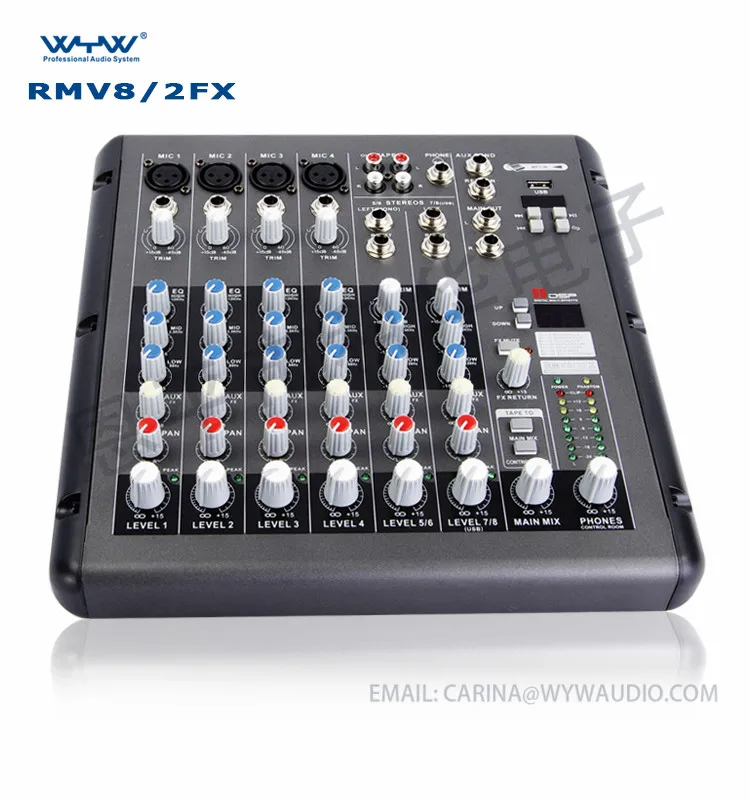 RMV8/2FX 4Mono 2Stereo Channels Professional Mini Mixer