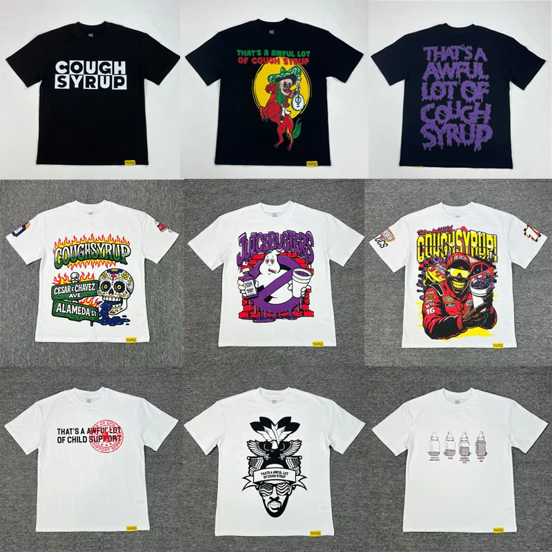 

25SS That's A Awful Lot of Cough Syrup T-shirt High Street Fun Print Tops Casual Loose Round-neck COUGH SYRUP Short Sleeves