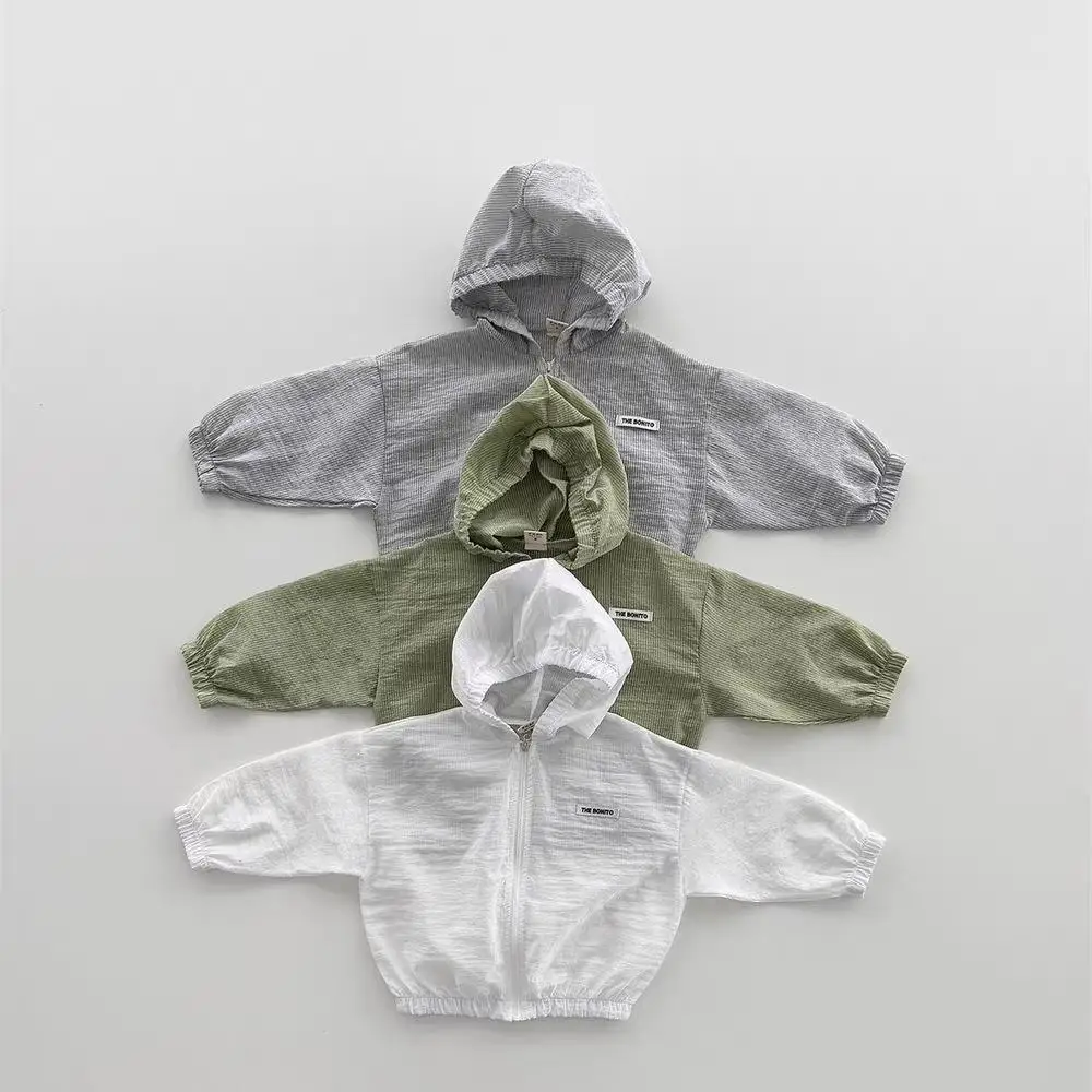 

2026 Summer New Baby Long Sleeve Hooded Sun Protection Jacket For Boys Girls Thin Casual Coat Children Outer Wear Tops