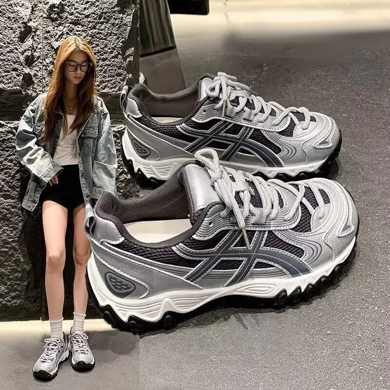 Women's Retro Outdoor Sports Dad Sneakers 2026 Spring Autumn New Vintage Color Block Anti Slip Wear Resistant Running Shoes
