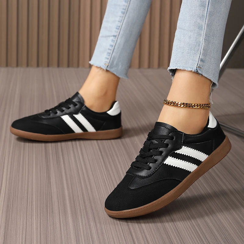 Die gestreiften Retro-Sneaker im deutschen Stil für Damen sind bequem, weich, rutschfest und eignen sich für Alltagsspaziergänge, Sport und als flache Schuhe._voghion.com