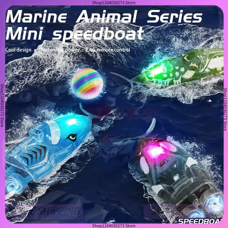 New Mini-remote control boat 2.4G high-speed rotating speedboat swimming pool toy water polo automatically turns back the lights