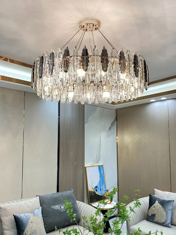 

E14 LED Postmodern Crystal Iron Round Oval Chandelier Lighting Lustre Suspension Luminaire Lampen For Dinning Room