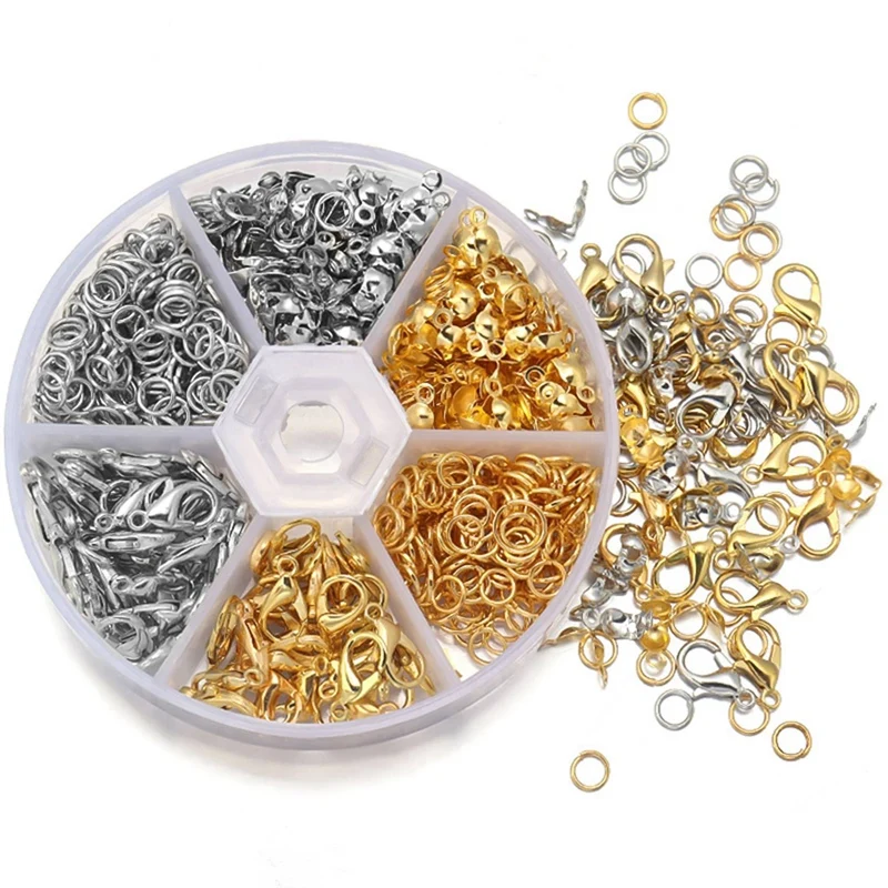 900Pcs Jewelry Making Kits Lobster Clasp Open Jump Rings End Crimps Beads Box Handmade Bracelet Necklace Findings