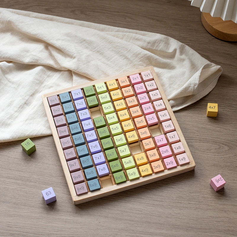 Conjunto de brinquedos de quebra-cabeça de matemática de madeira: tabelas de multiplicação e blocos numéricos em diversos designs - super prático para que as crianças aprendem a matemática e