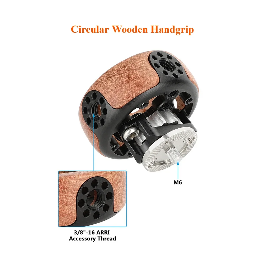 

Wooden Handgrip with 3/8"-16 ARRI-Style Accessory Thread & 1/4"-20 Screw Mount (Round) for DSLR/Mirrorless/Camera Accessor