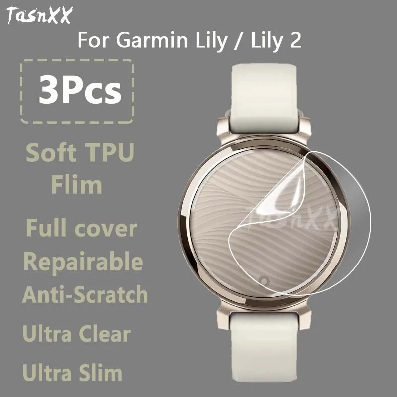 3Pcs For Garmin Lily 2 Classic Active Watch Clear Ultra Slim Soft Hydrogel Repairable Film Screen Protector -Not Tempered Glass