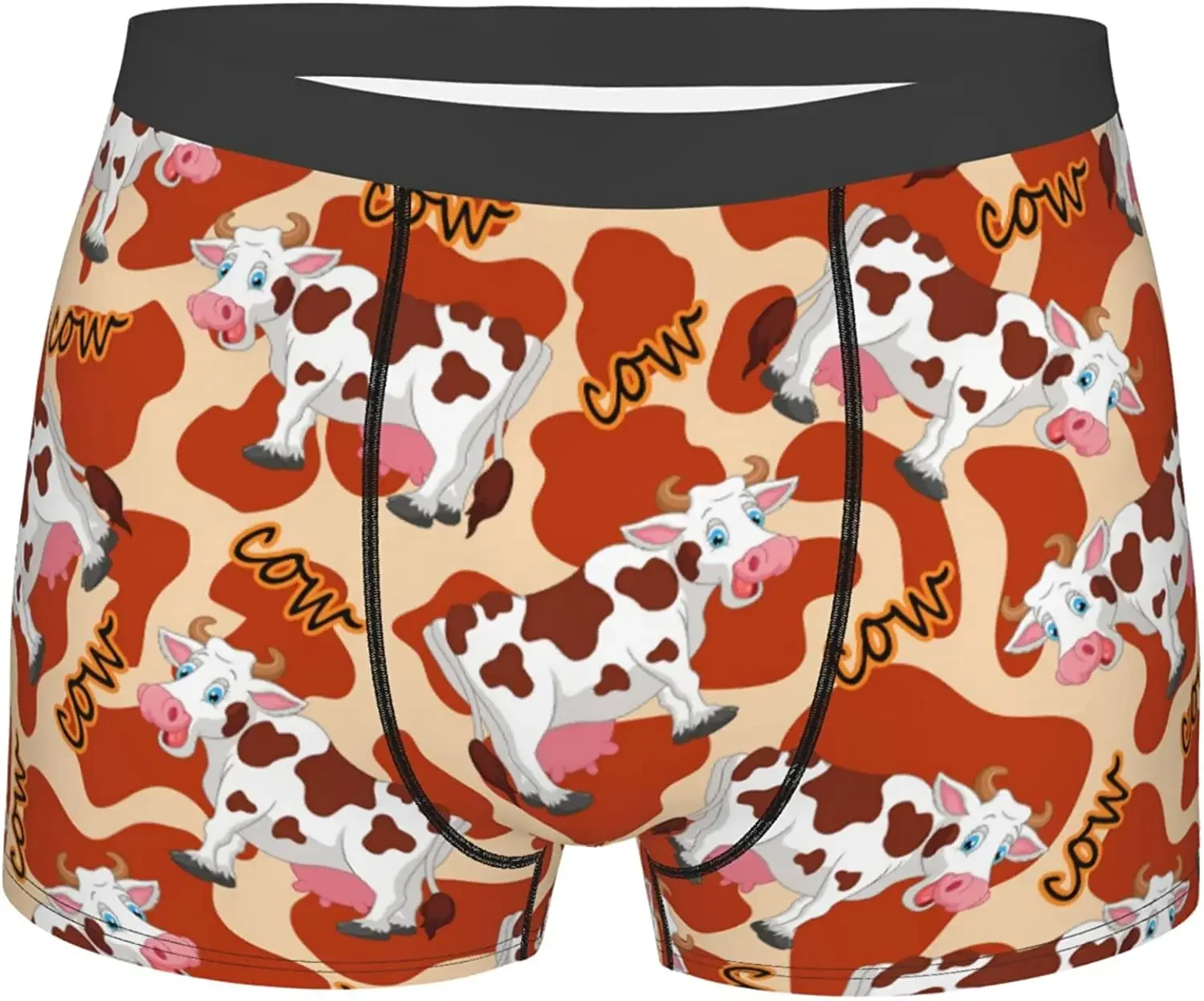 Men's Boxer Briefs Brown Yellow Cow Print Boxer Shorts Soft Comfortable Stretch Underwear Trunks with Bulge Pouch for Men Boys