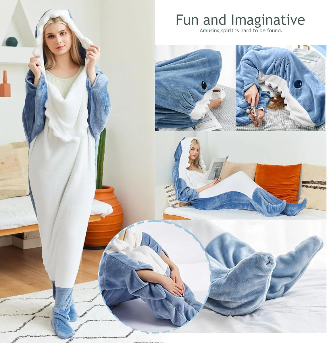 Shark Wearable Blanket Hoodie Adult Flannel Pajamas Sleeping Bag Soft Fleece Sharkie Onsie Homewear Halloween Birthday Gift view 2
