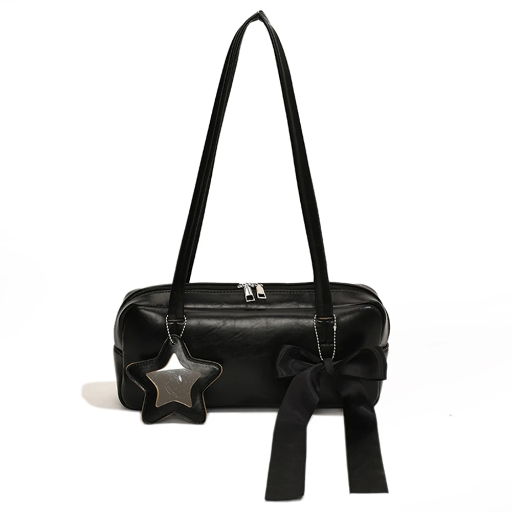 

Women Leisure Armpit Handbag with Star Pendant Y2K Underarm Bag Solid Color Bow Underarm Handbag Girls Outdoor Daily Bag