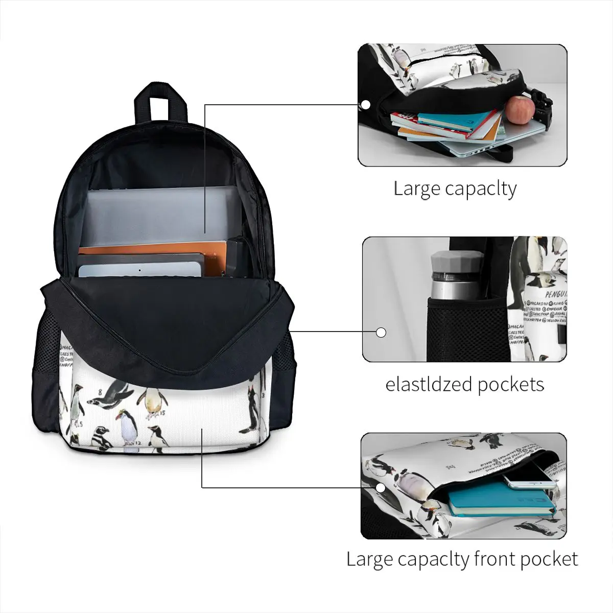 Transparent Penguins! Backpacks Boys Girls Bookbag Students School Bags Cartoon Kids Rucksack Laptop Rucksack Shoulder Bag