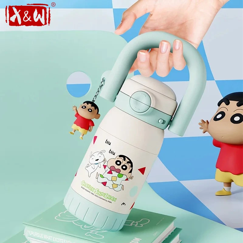 X&W Crayon Shin-Chan Isolierbecher aus 316 Edelstahl, Cartoon-Strohhalmbecher, Vakuumflasche, tragbare Trinkflasche für Schüler und Kinder
