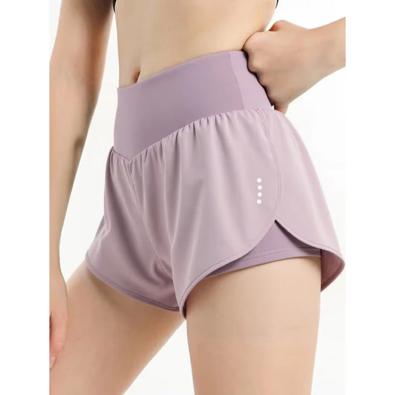 Women's Shorts Fake Two Piece Quick Dry Stretchy 3 Inch Yoga Bottoms Breathable With Side Pockets Anti Chafing Athletic Wear
