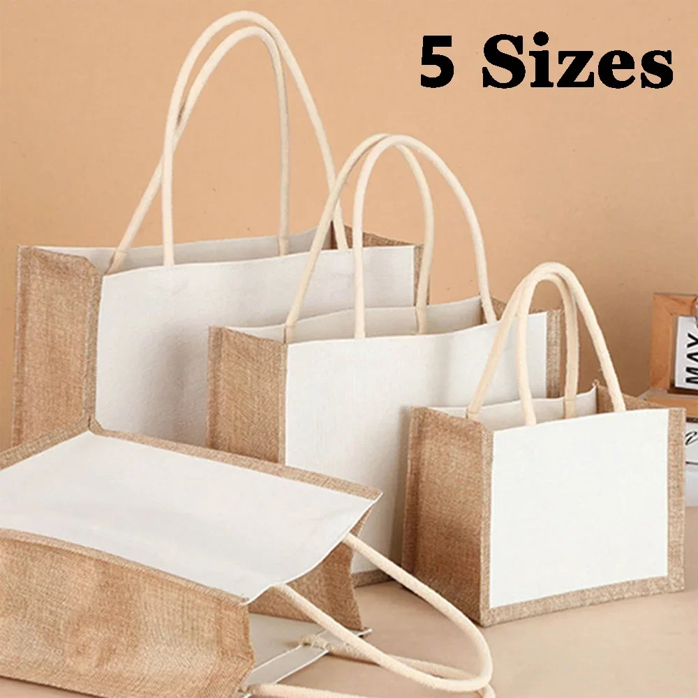 

Burlap Jute Tote Bag Vintage Reusable Grocery Shopping Wedding Birthday Gift Bag Handmade Handbags Multifunctional Flax Tote