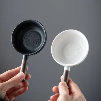 Anti-scalding ebony handle tea filter simplicity home teaware creative ceramic tea separator spare parts full porcelain filter