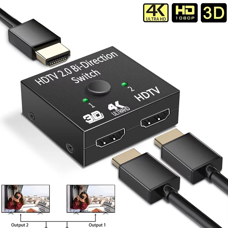 4K HDMI-compatible Splitter Switch Bi-Direction 1x2/2x1 KVM For TV Box PS4/3 Switcher HDTV Port Adapter Dual Input Single Output