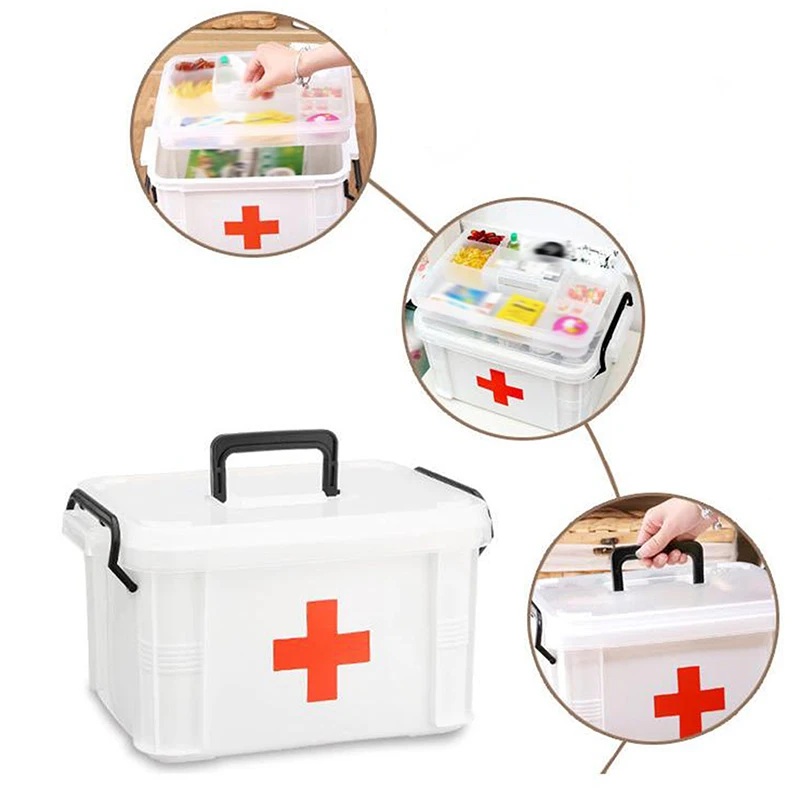 Multifunctional Plastic All-in-One Medicine Organizer - Transparent Water-Resistant Medical Storage Box, Medication Container