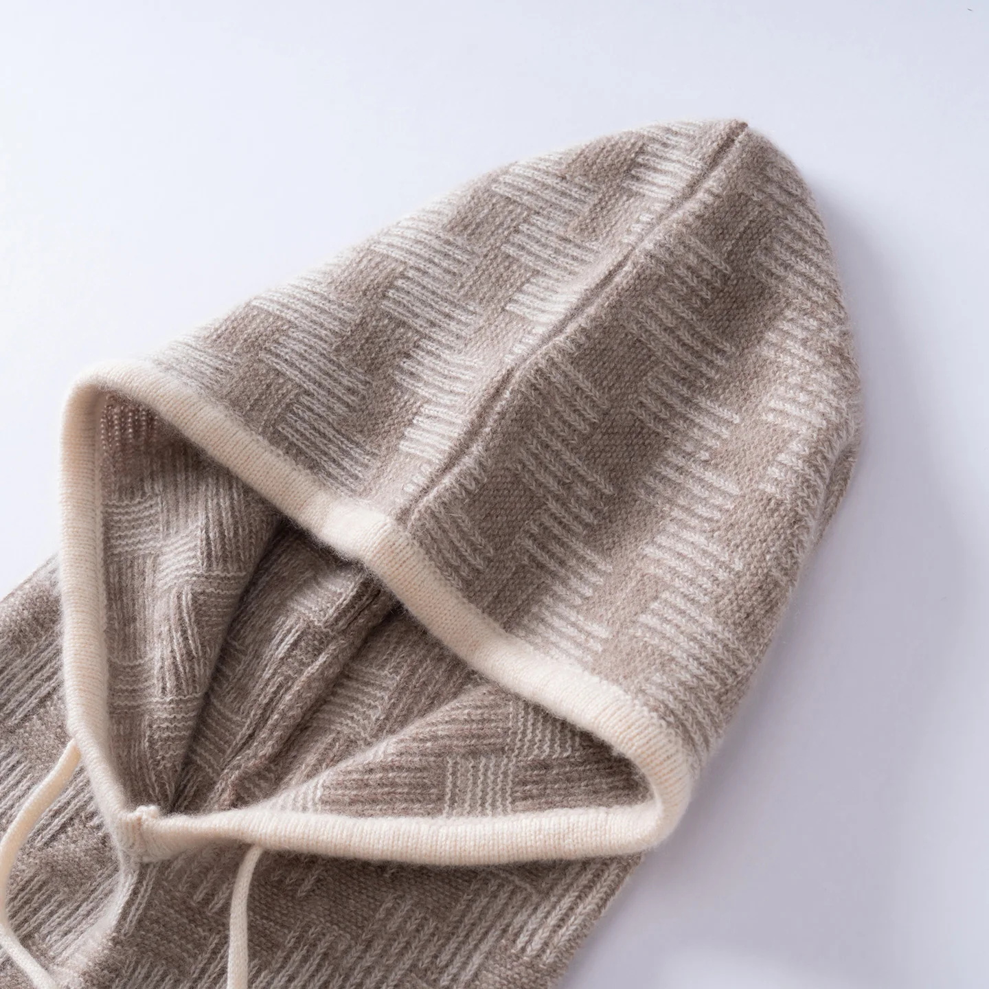CASHMERE Hooded Scarf Hat Unisex Cashmere Knitted Balaclava Winter Outdoor Style Warm Hooded Beanies with Adjustable Drawstring