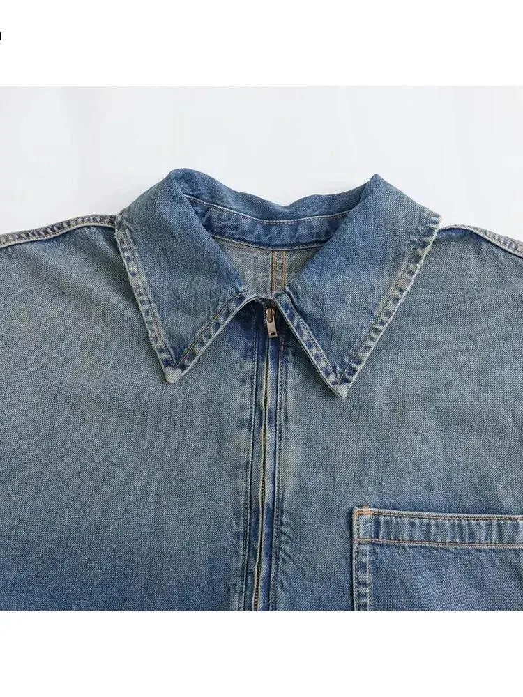 여성 패션 솔리드 데님 드레스 긴 소매 여성 시크 레이디 캐주얼 루즈 숏 드레스 셔츠 드레스 2025 신상 패션 0J21