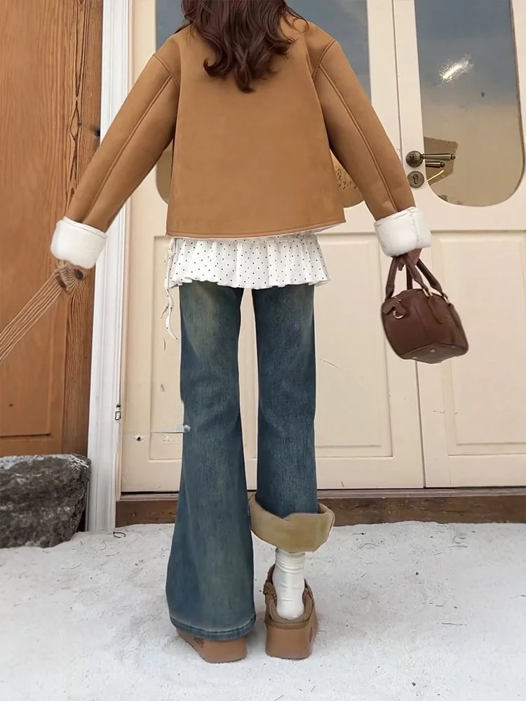 레트로 블루 페이스라이닝 플레어 진 여성용 신축성 높은 하이웨이스트 슬림 부츠컷 팬츠 캐주얼 코튼 블렌드 데님