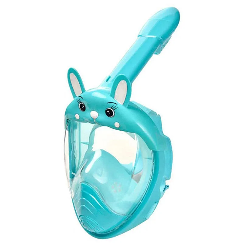 Cartoon Rabbit Ear Kids Snorkel Mask Anti-Fog Silicone Dry Top Diving Full Face view 3