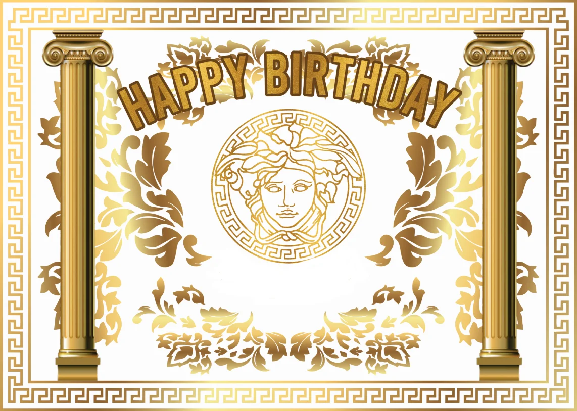 7 x5ft Beige oro buon compleanno colonna modello personalizzato esterno resistente alle intemperie foto sfondo antirughe poliestere Polycotton