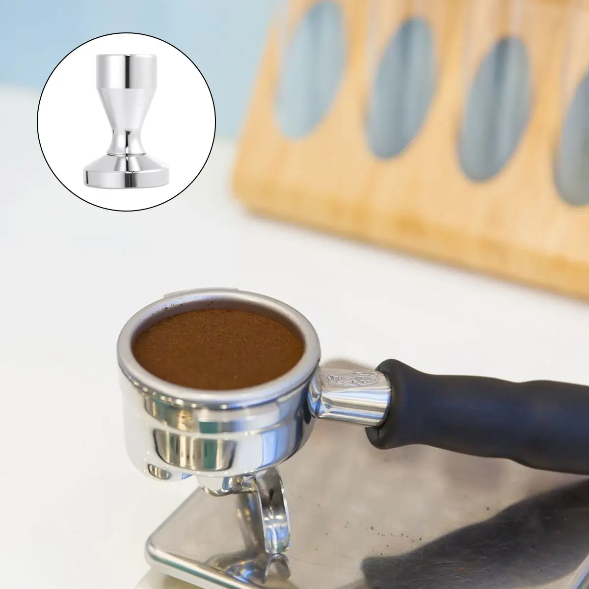 

Solid Stainless Steel Coffee Tamper 51Mm Silver 80Mm Height Structure Ergonomic Grip Espresso Tamping Tool For Perfect