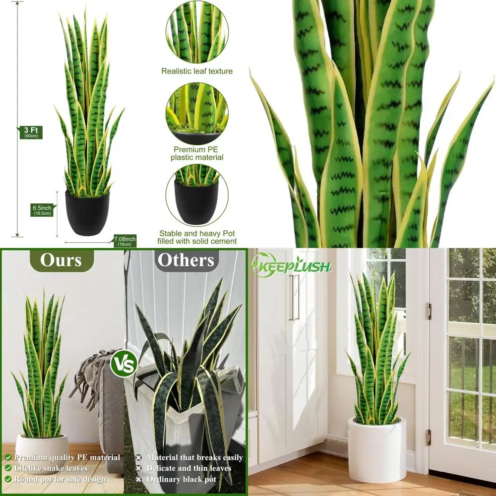 

36-inch Artificial Sansevieria Plant, Fake Floor Decor for Indoor and Outdoor, Suitable for Home and Office, Yellow Mother-in-La