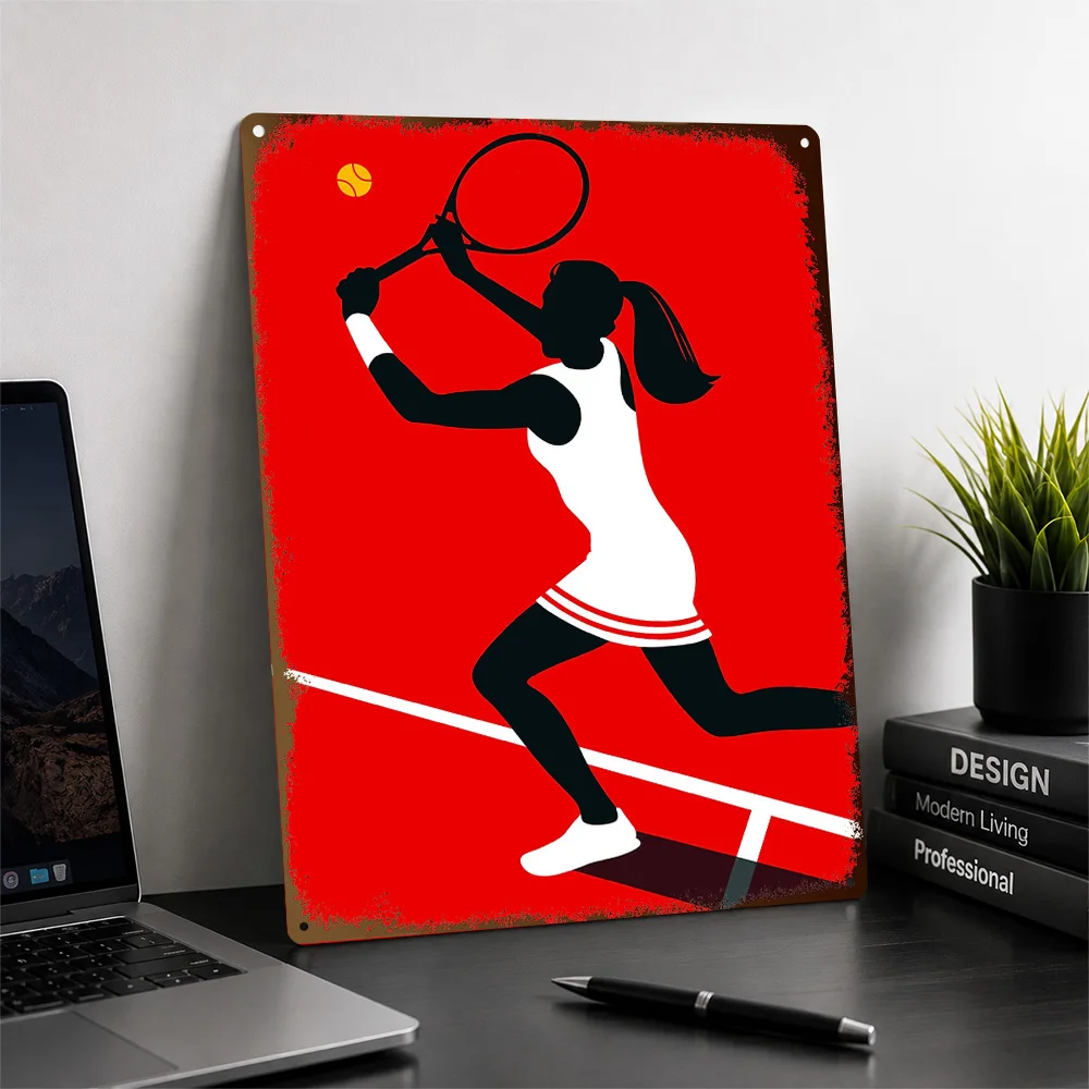 Minimalist Tennis Illustration Printed Poster Customized Aluminum Metal Sign Endurance Athlete Wall Art Made For Active People
