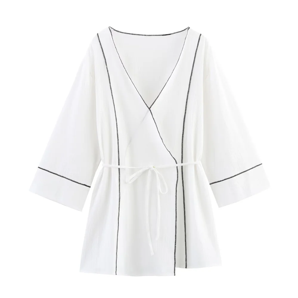 

UNIZERA Women's Rolling Edge Double breasted Coat Belt Decoration Spring/Summer New Product Casual Women's Clothing