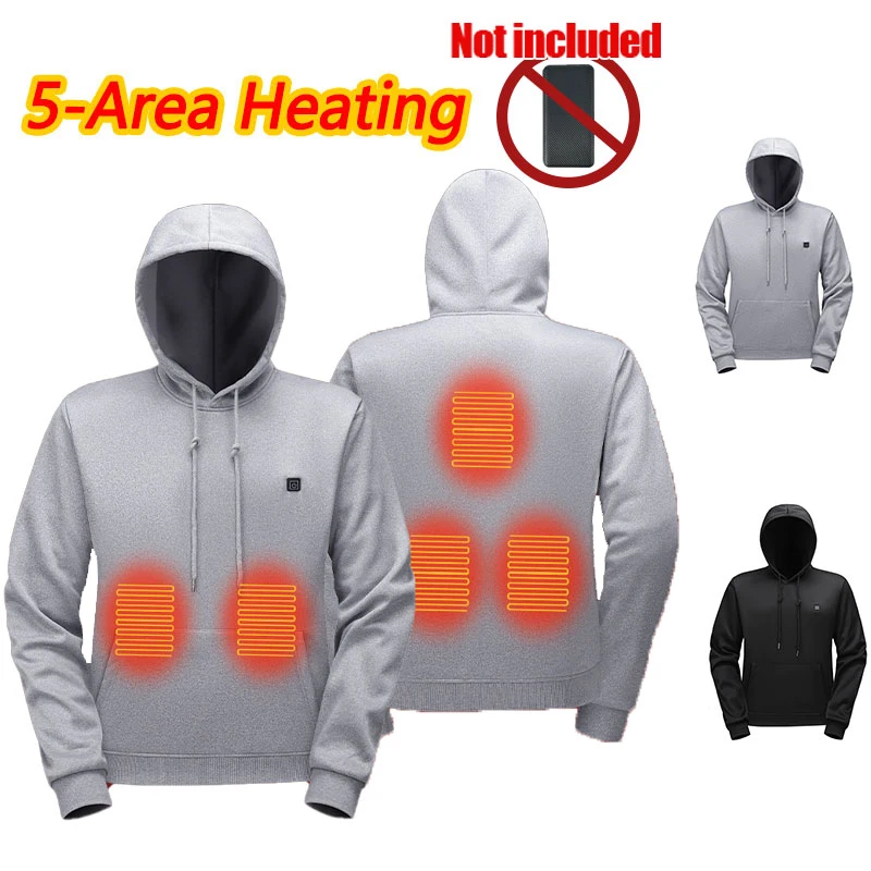 Hoodie Pemanas 5 Zona, Pakaian Pemanas Pria Wanita, Hoodie USB Pemanas Hangat untuk Luar Ruangan, Ski, Hiking (Tidak Termasuk Power Bank)