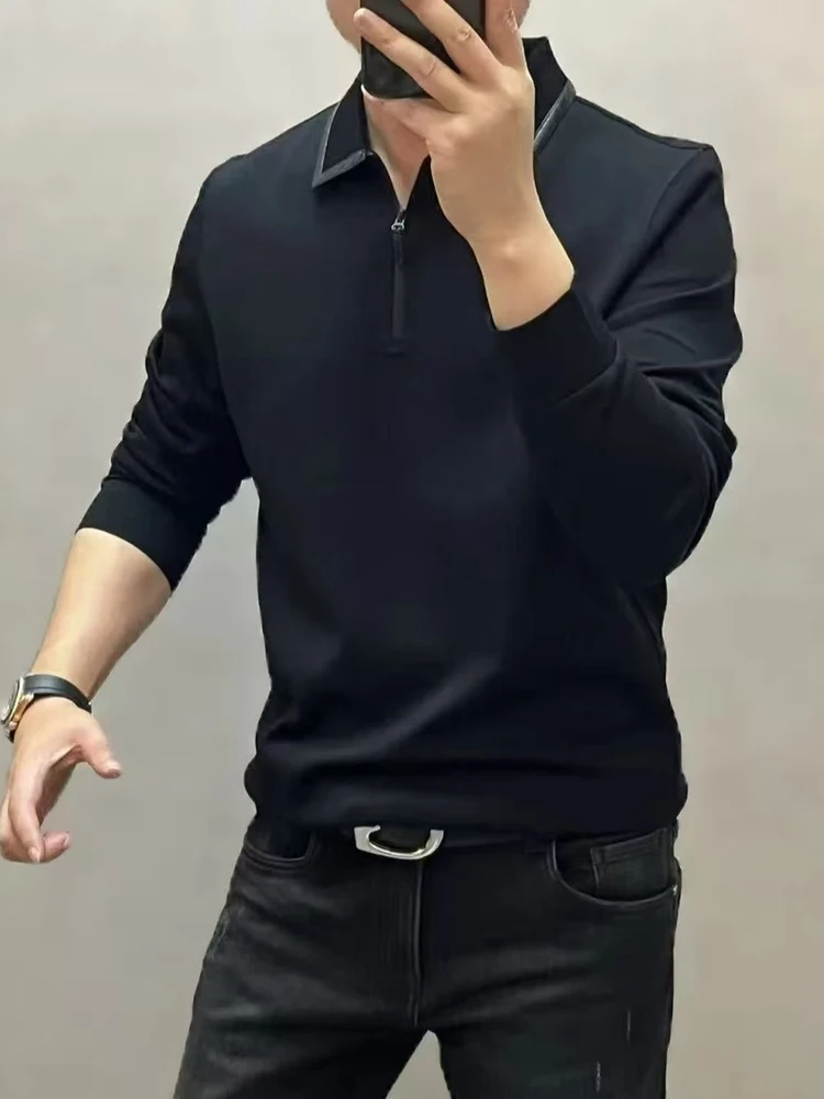 

Осенняя мужская новая модная повседневная высококачественная легкая роскошная футболка ort Sve Long Sve с отложным воротником Sli Haome