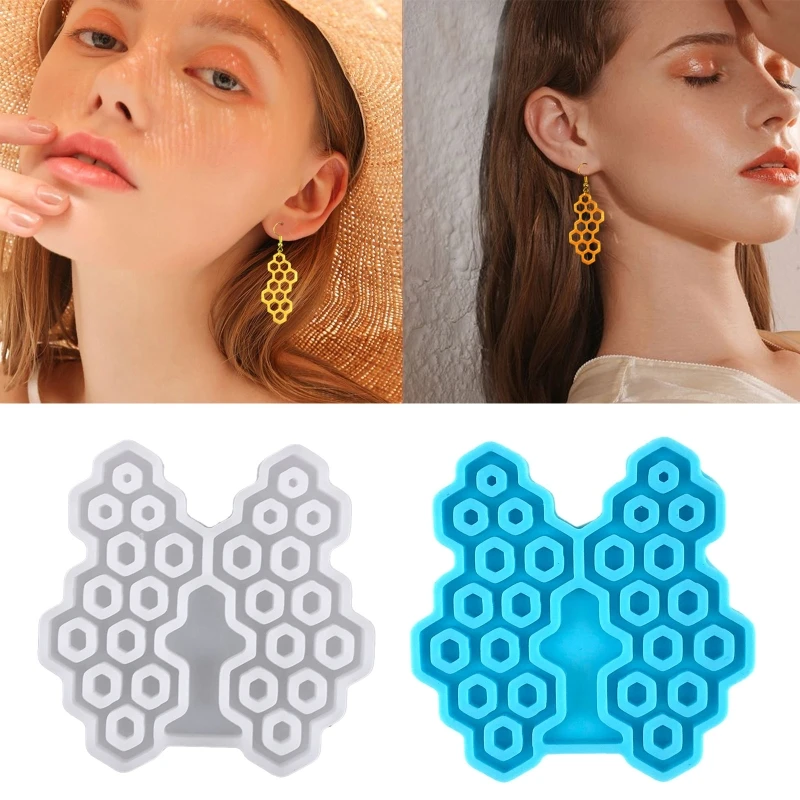 

Honeycomb Shaped Earrings UV Epoxy Resin Mold Handmade Necklace Keychain Eardrop Danglers Pendants Silicone Mould DIY Craft Tool