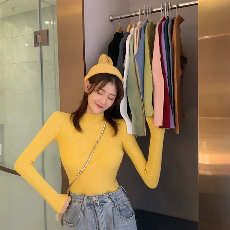 

Women's Fashion Solid Half-Turtleneck Casual Sweater Long Sleeve Slim Fit Fall/Spring Versatile Bottoming Pullover Tops