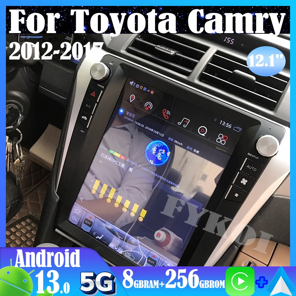 Android 13 For Toyota Camry 2012-2017 Car Radio Automotive Multimedia Tesla Screen Carplay Auto Bluetooth GPS Navigation 4G WIFI