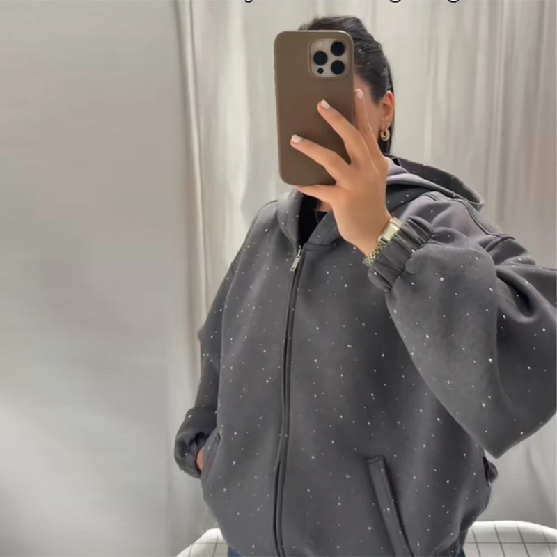 العصرية حجر الراين سستة هوديس راجلان كم مقنعين البلوز نفخة برعم تنورة المرأة عادية قطعتين مجموعة 2025 جديد سيدة الدعاوى #2