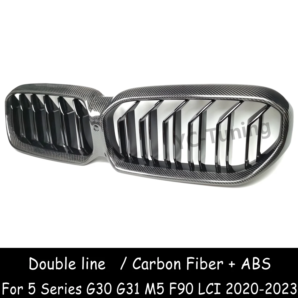 G30 LCI  Double line ABS + Carbon Fiber Front Bumper Grille For BMW 5 Series G30 G31 M5 F90 520i 530i 540i M550i M550d 2020-2023