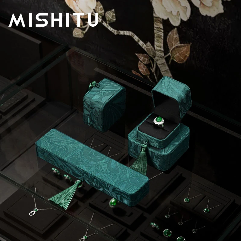 

MISHITU Silk Jewelry Box Ring Box with Tassel Jade Display Box Ring Necklace Bracelet Storage Box Jewelry Packaging Women Gift