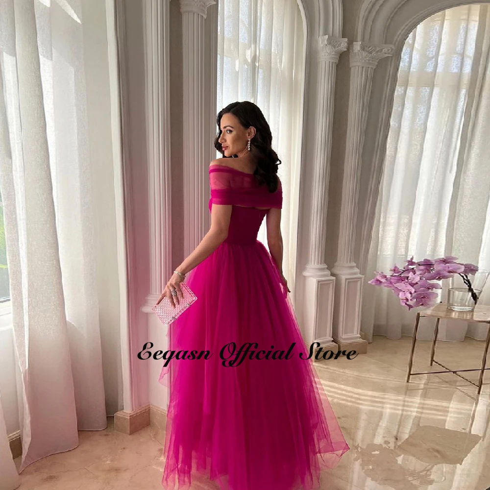 A-line Asymmetrical Tulle Evening Dresses Customized Tea Length Fuchsia Party Pageant Gown Women Prom Event Long Dress