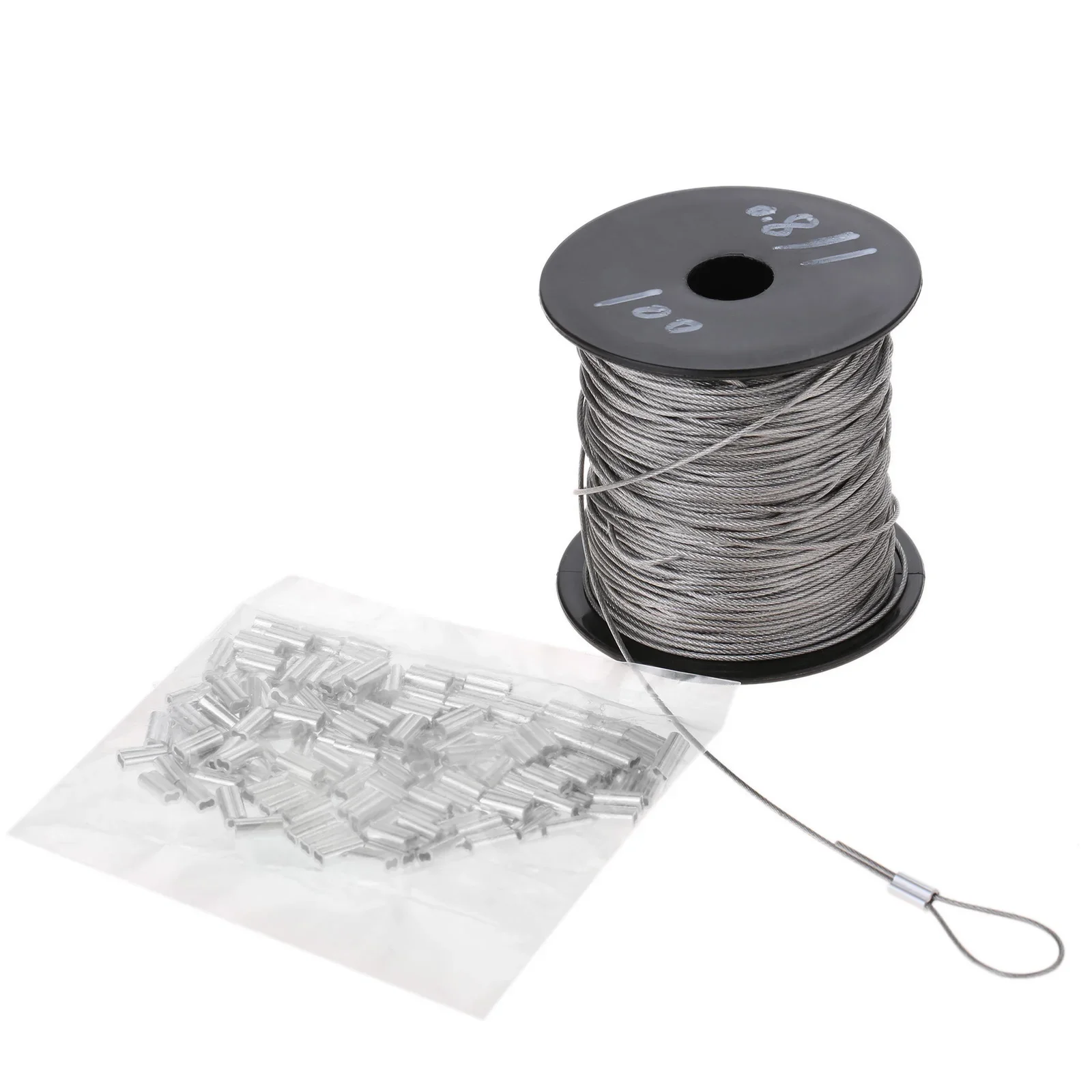 100m Stainless Steel Wire Coated Rope +150pcs Crimping Loop Sleeve 7x7 1mm Diameter Multifunctional 328 Feet Cable Garage Tools