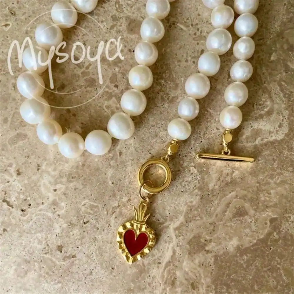 MYSOYA Collar de perlas blancas de agua dulce, perlas de 9-10mm con caja de regalo para ella/Him, regalo de cumpleaños/boda/Navidad/aniversario