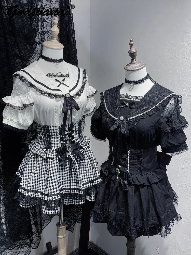 

Japanese Mine Mass-produced Subculture Sailor Collar Short-sleeved Shirt Women Sweet Long Sleeve Blouses Spring and Summer Tops