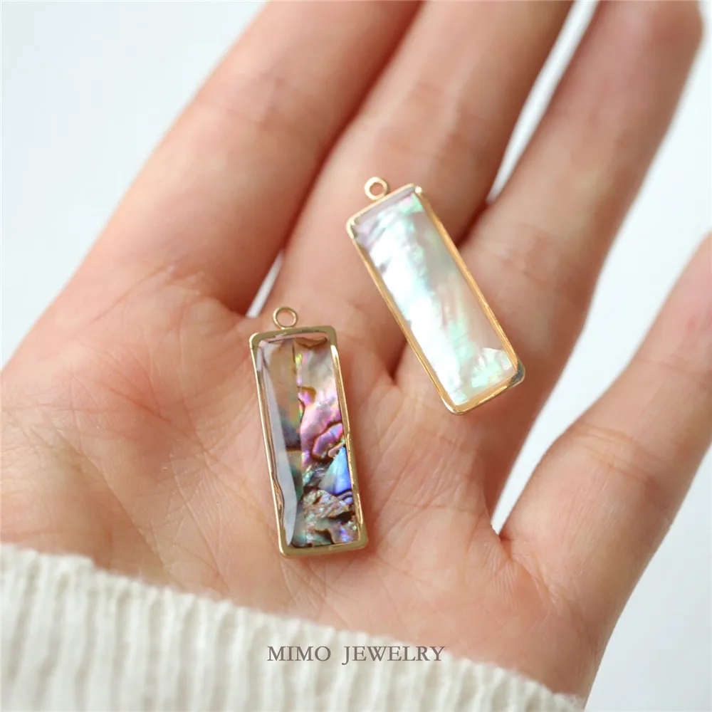 

1PCS 9x27mm Copper Plated with Real Gold Rectangular White Shell Abalone Shell Resin Pendant DIY Handmade Accessory