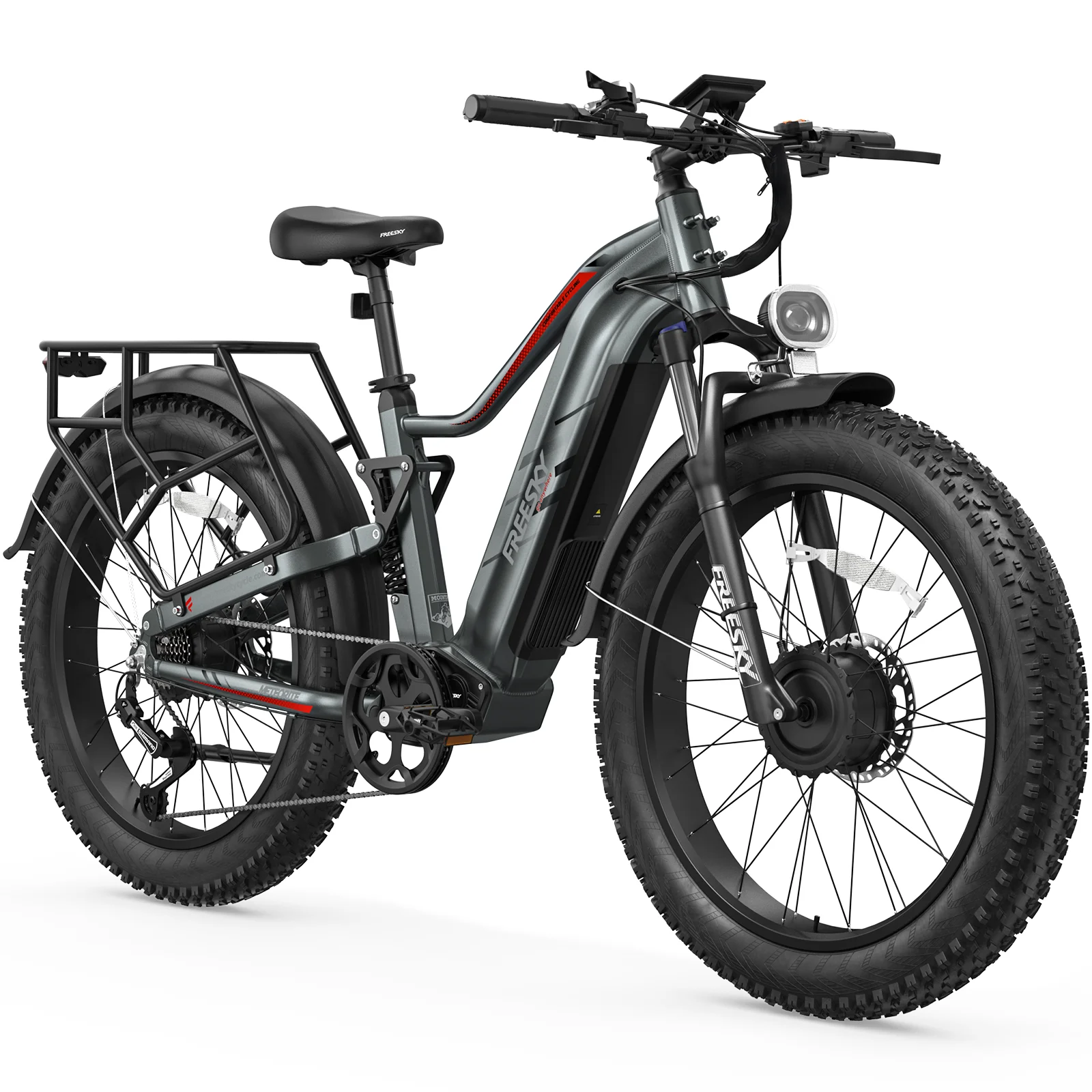 FREESKY Dual Motor Electric Bike For Adults 105 Mile Long Range 2026 Eurostar Turbo 4000W 210NM 34MPH Fast Speed, 26"Fat Tire, Full Suspension Mountain Ebike All Terrain Steep Hills image 4